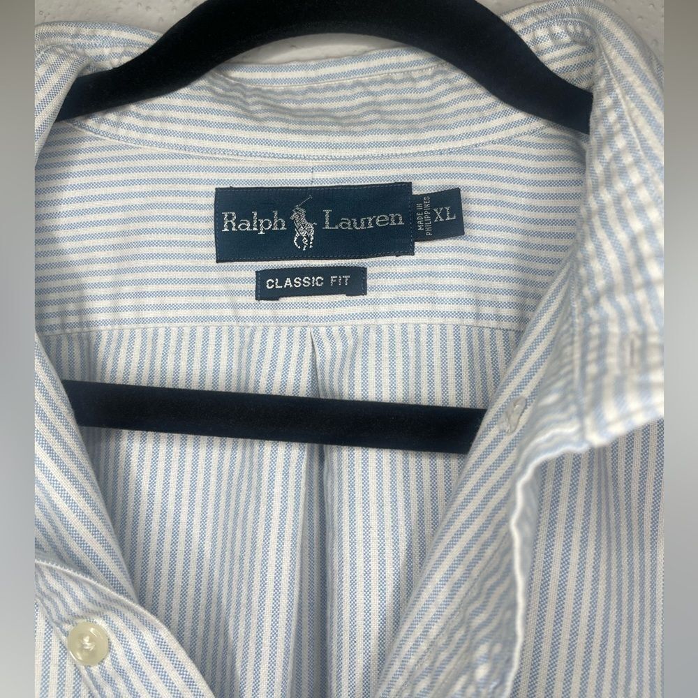 Ralph Lauren Shirt Men's XL Classic Fit White Blue Striped Button Down FleshPony - Picture 11 of 11